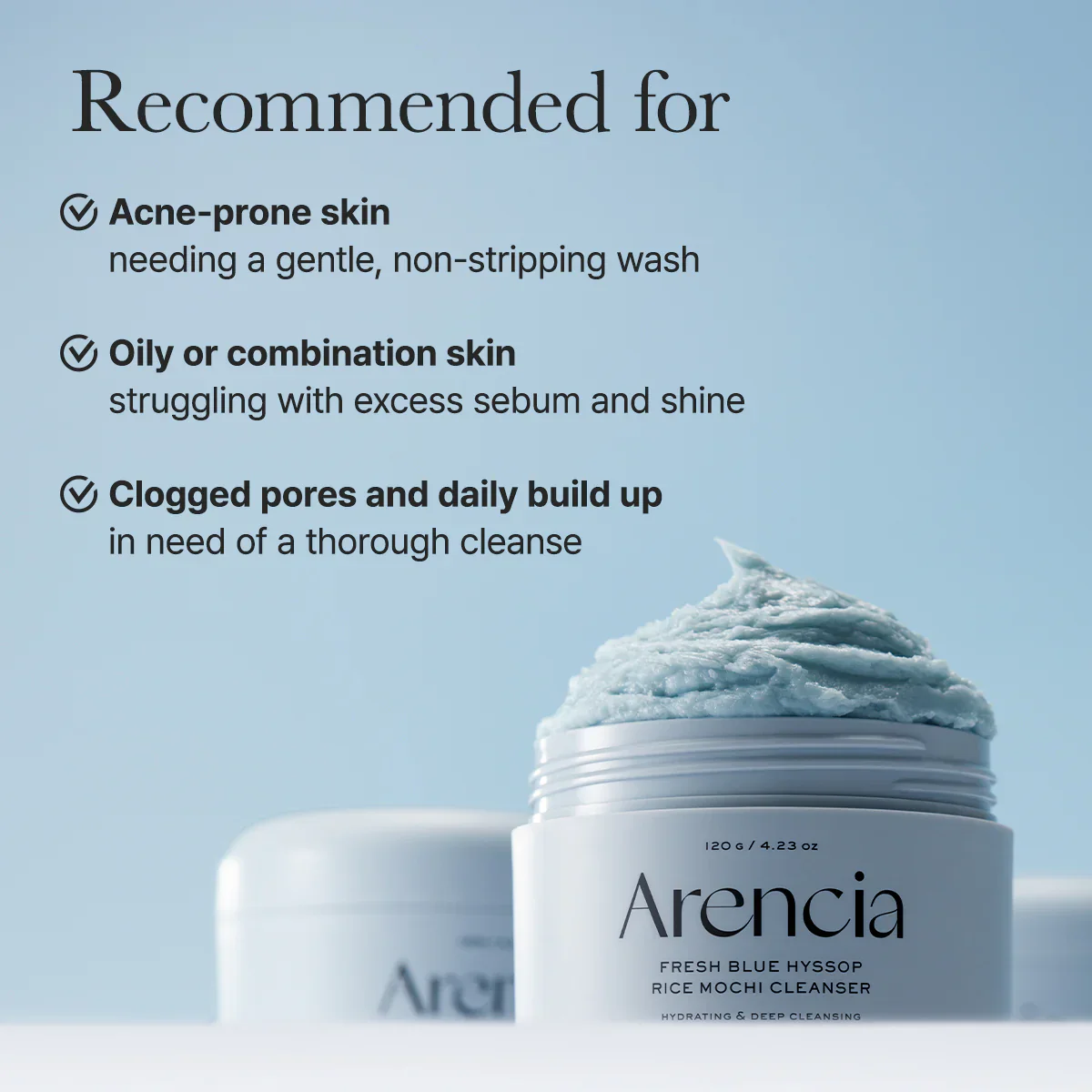 ARENCIA Fresh Blue Hyssop Rice Mochi Cleanser 120g - Image 6